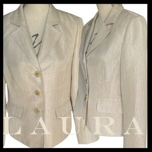 Laura Gold/Taupe 3 Button Lightweight Blazer Jacket (8)